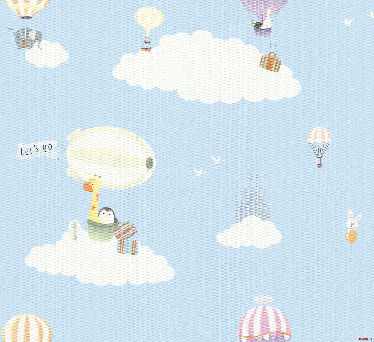 Giấy dán tường trẻ em hình khinh khí cầu và động vật màu xanh Albany 6825-1